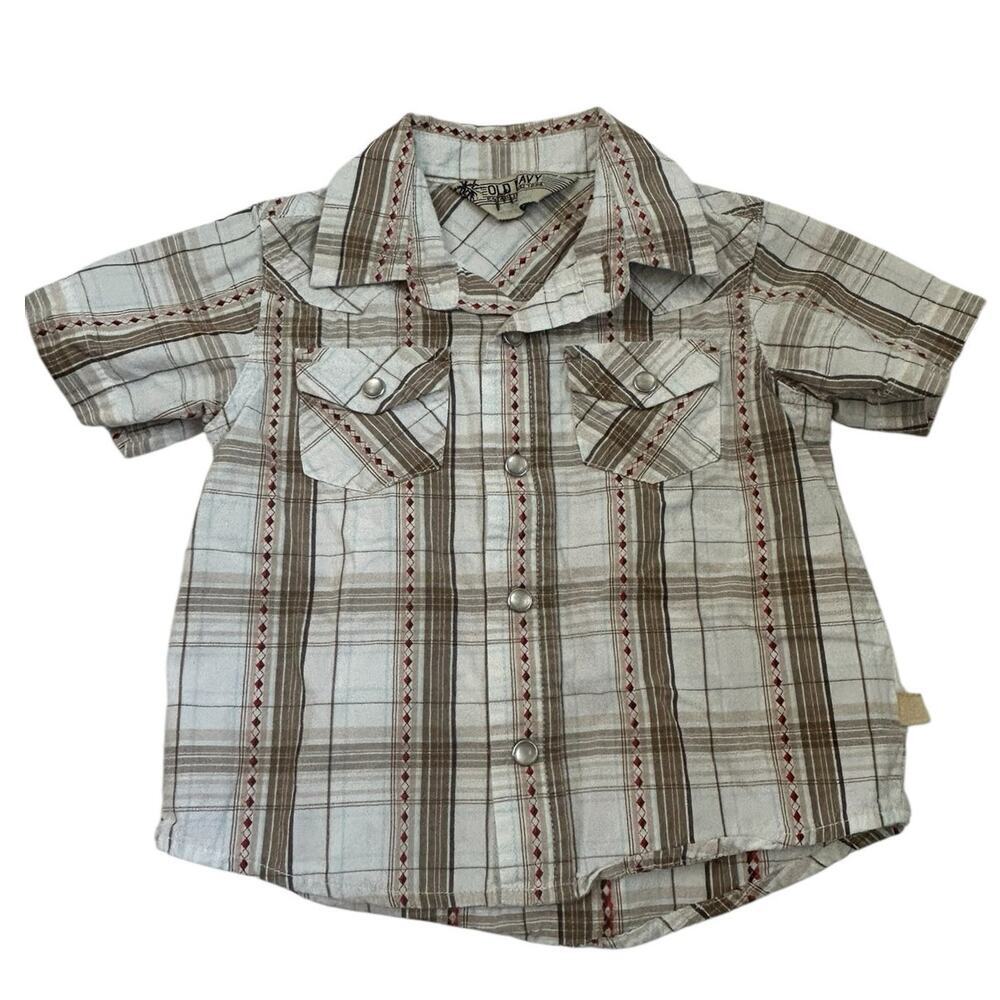Vintage Old Navy Plaid Western Button Down Short Sleeve Short Pearl Snap 6-12